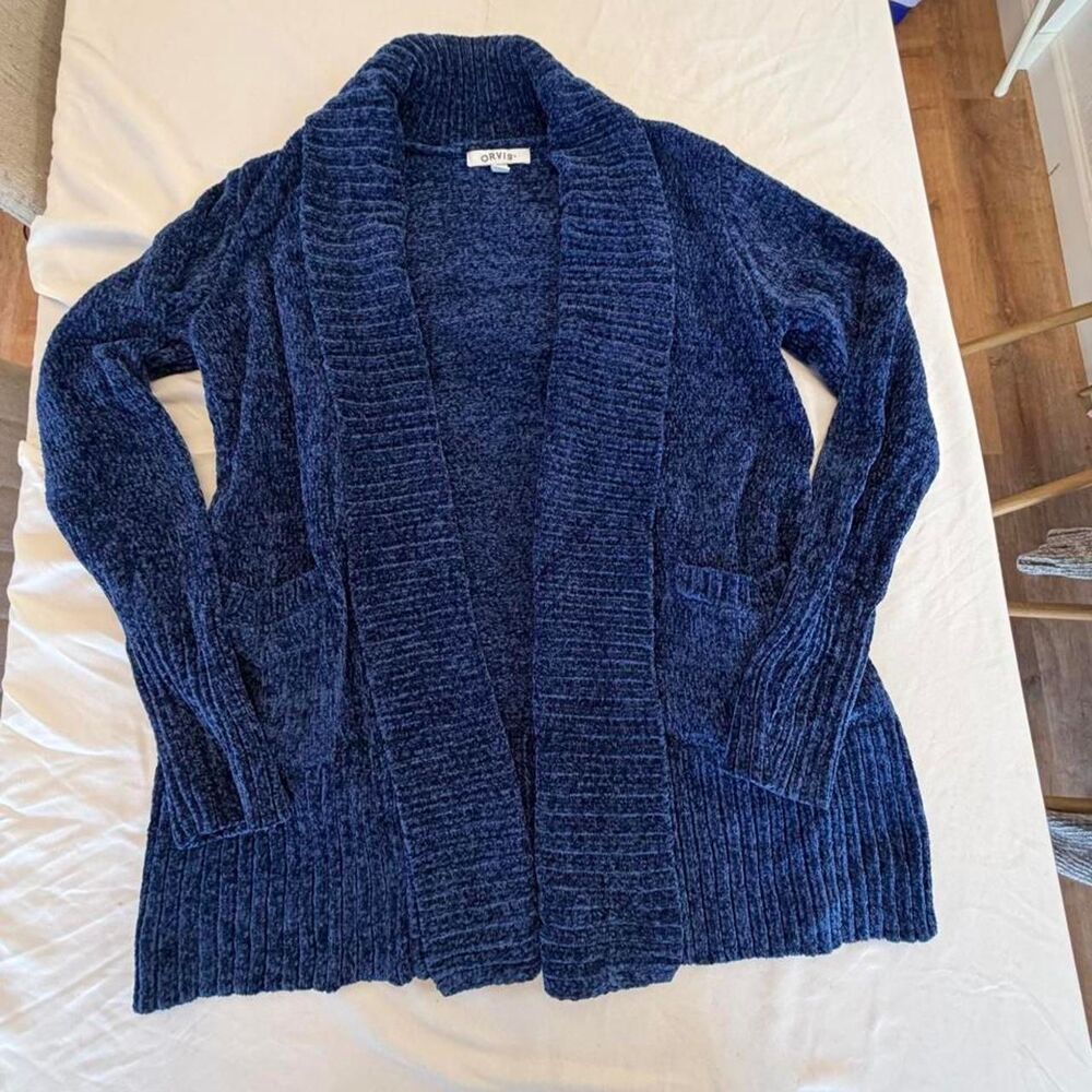 Orvis Women's Navy and Blue Cardigan